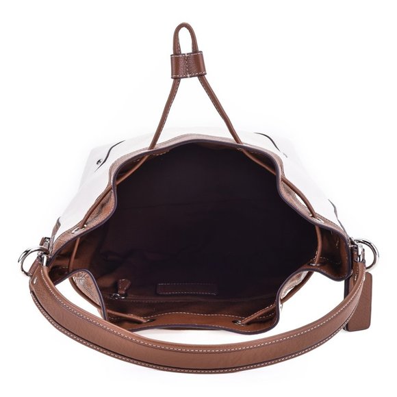 Coach Chalk & Saddle Mickie Leather Drawstring Bag - Picture 2 of 7